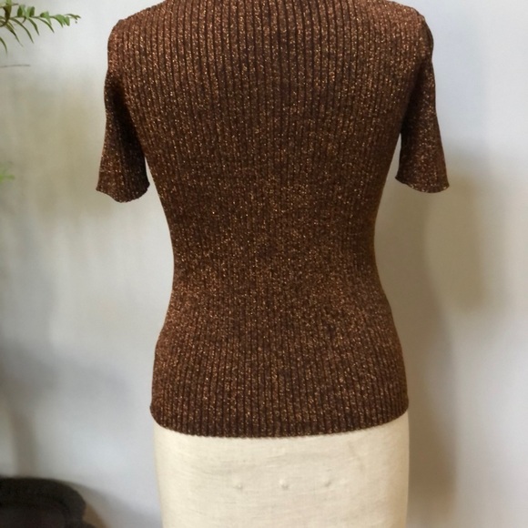 JOSEPH A Metallic Bronze Short Sleeve ribbed sweater Blouse
#w1027 - Picture 3 of 8